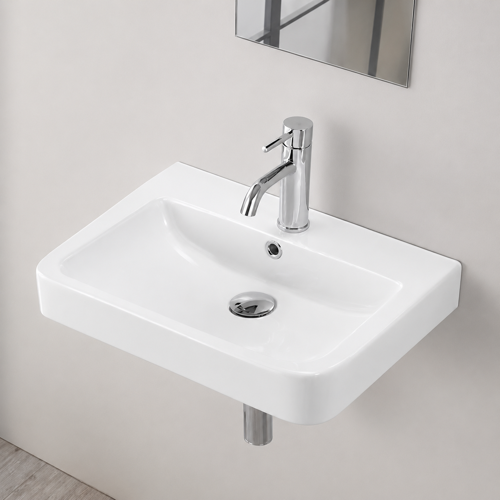 ADA Compliant Bathroom Sink, Rectangular White Ceramic Wall Mounted or Drop In Sink CeraStyle 035300-U