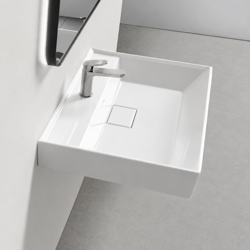 Square White Ceramic Wall Mounted or Drop In Sink CeraStyle 037000-U
