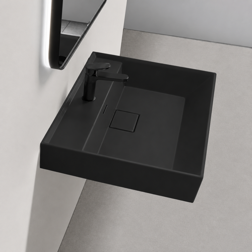 Black Wall Mounted Ceramic Bathroom Sink CeraStyle 037007-U-97