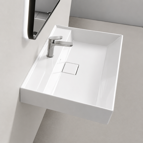 Rectangular White Ceramic Wall Mounted or Drop In Sink CeraStyle 037100-U