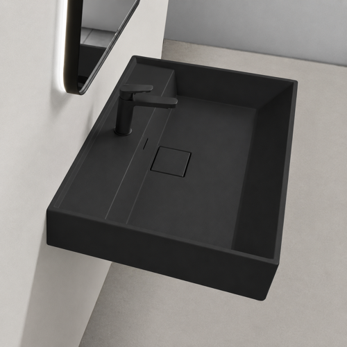 Rectangular Black Ceramic Wall Mounted or Drop In Sink CeraStyle 037107-U-97