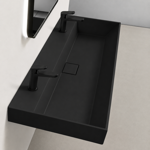 Trough Black Ceramic Wall Mounted or Drop In Sink CeraStyle 037607-U-97