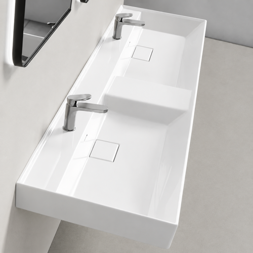 Double Ceramic Wall Mounted or Drop In Sink CeraStyle 037700-U