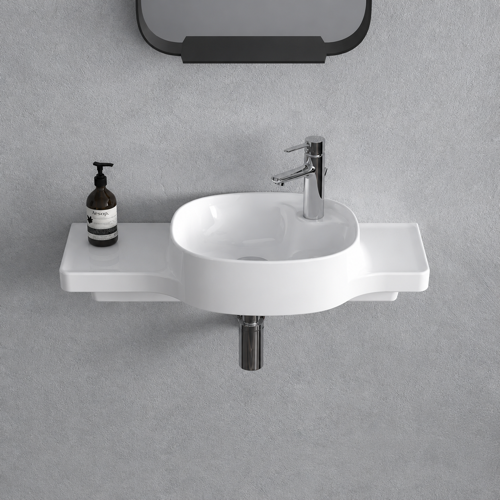 Narrow Ceramic Wall Mounted Sink With Counter Space CeraStyle 043800-U
