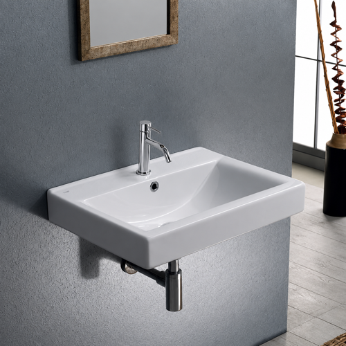 Rectangular White Ceramic Wall Mounted or Drop In Bathroom Sink CeraStyle 064200-U