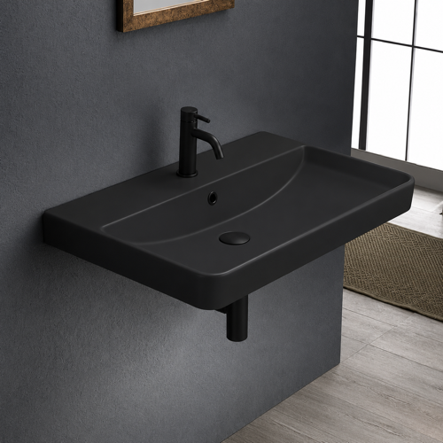 Black Ceramic Bathroom Sink, Wall Mounted or Drop In CeraStyle 079607-U-97