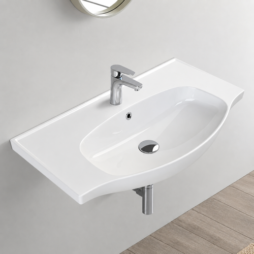 Wall Mount Sink - ADA, 32 Inch, Modern, With Counter Space, Ceramic CeraStyle 082400-U
