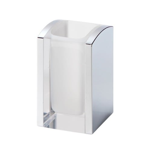 Transparent and Chrome Thermoplastic Resins Square Toothbrush Holder Gedy 1198-00