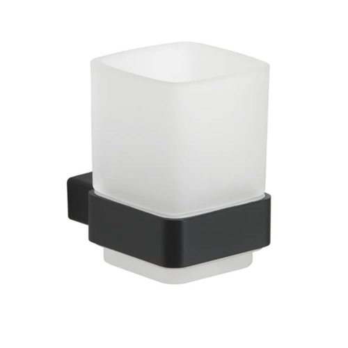 Wall Mounted Frosted Glass Toothbrush Holder With Matte Black Mounting Gedy 5410-M4