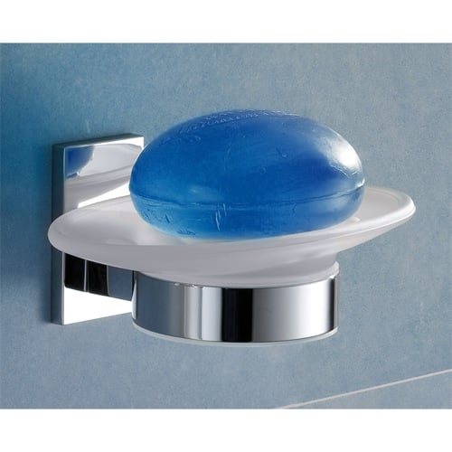 Wall Mounted Round Frosted Glass Soap Dish With Chrome Mounting Gedy 7811-13
