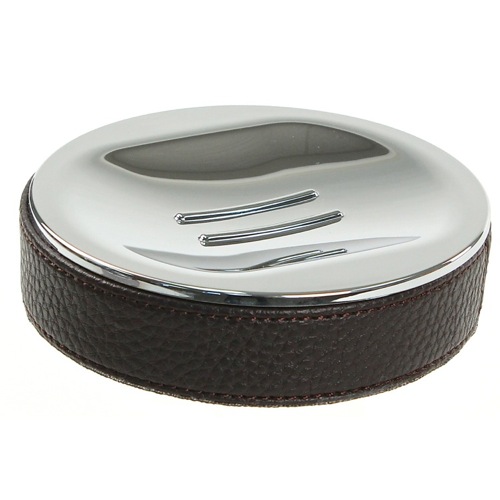 Round Soap Dish Made From Faux Leather In Wenge Finish Gedy AC11-19