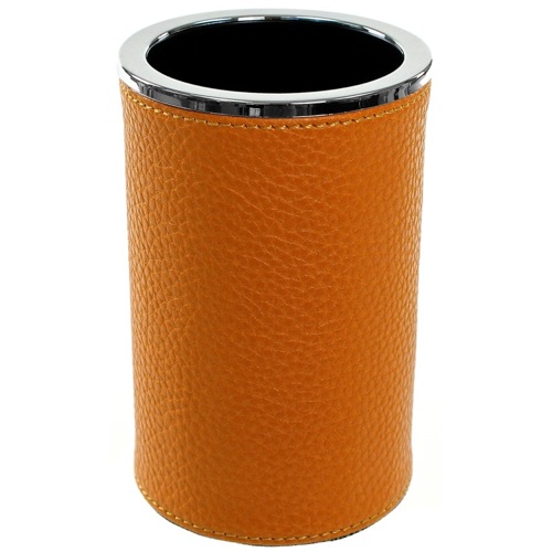 Round Toothbrush Holder Made From Faux Leather in Orange Finish Gedy AC98-67