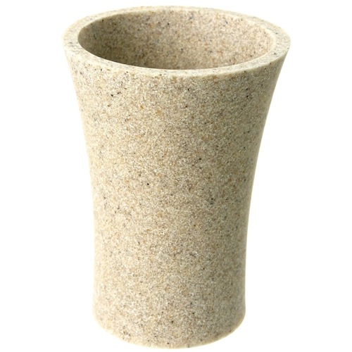 Round Toothbrush Holder Made From Stone in Natural Sand Finish Gedy AU98-03