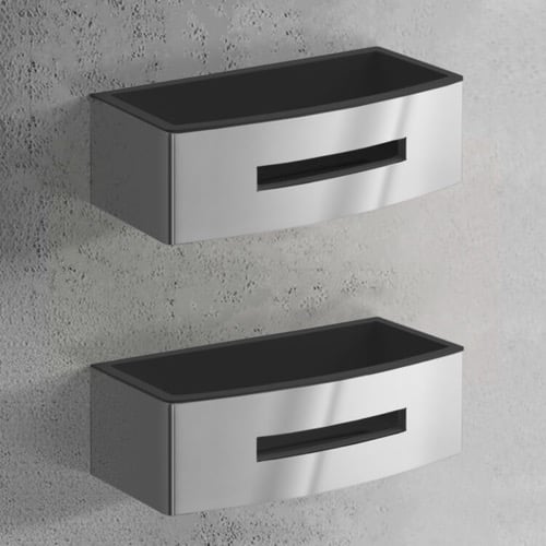 Set of Chrome Shower Baskets With Black Inserts Gedy 7718B-43