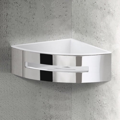 Polished Chrome Corner Shower Basket With White Insert Gedy 7780-23