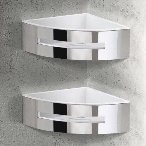 Set of Chrome Corner Shower Baskets With White Inserts Gedy 7780B-23