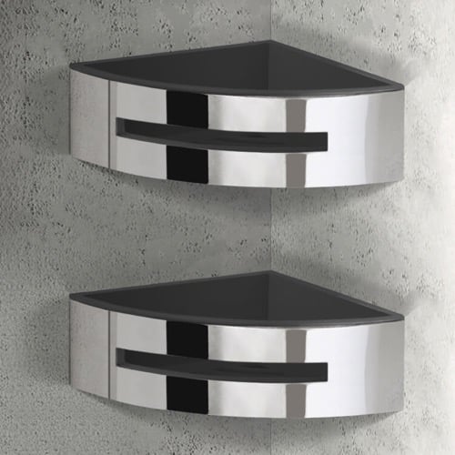 Set of Chrome Corner Shower Baskets With Black Inserts Gedy 7780B-43
