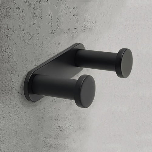 Double Bathroom Hook, Round, Matte Black, Brass Gedy A226-14