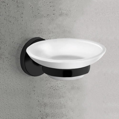 Wall Mounted Frosted Glass Soap Dish, Matte Black Mounting Gedy FE11-14