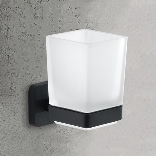 Wall Mounted Frosted Glass Toothbrush Holder, Matte Black Mounting Gedy TO10-14