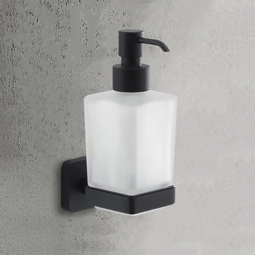Wall Mounted Frosted Glass Soap Dispenser, Matte Black Mounting Gedy TO81-14