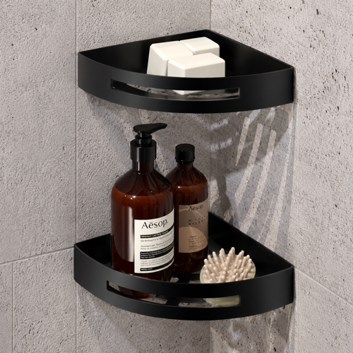 Set of Matte Black Corner Shower Baskets Gedy 2479B-14