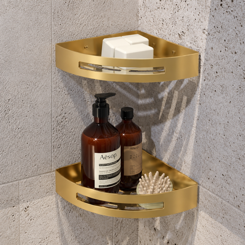 Set of Matte Gold Corner Shower Baskets Gedy 2479B-88