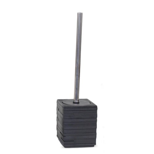 Toilet Brush Holder, Square, Black with Chrome Handle