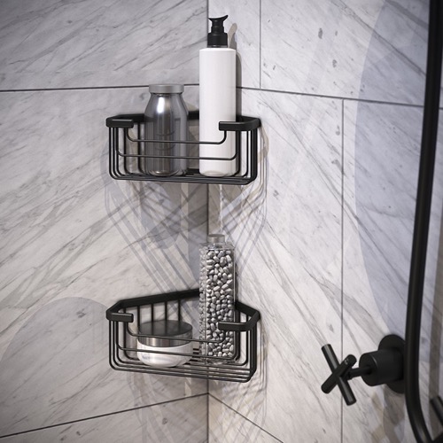 Set of Matte Black Corner Shower Baskets Set of Matte Black Corner Shower Baskets Gedy 2483B-14