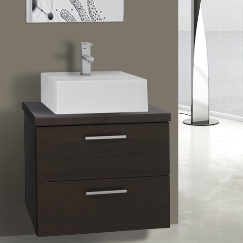 Wall Mounted Bathroom Vanity With Vessel Ceramic Sink, 22 Inch, Wenge Iotti AN43