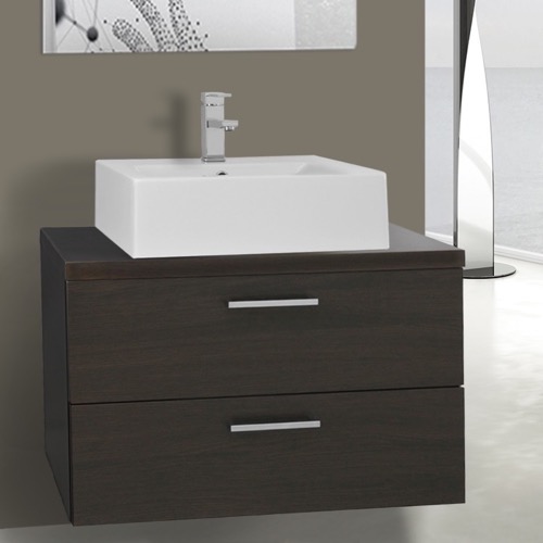 30 Inch Bathroom Vanity With Vessel Ceramic Sink, Wall Mounted, Wenge Iotti AN65