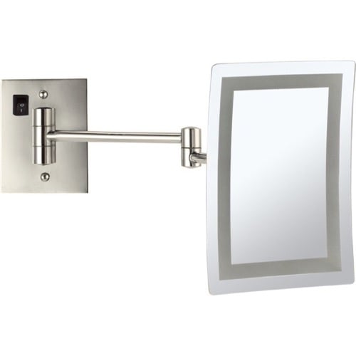 Wall Mounted LED Lighted 3x Magnifying Makeup Mirror in Satin Nickel, Rectangular, Hardwired Nameeks AR7702-SNI-3x