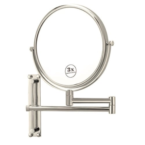 Wall Mounted 3x Magnifying Makeup Mirror in Satin Nickel, Round, Double Sided Nameeks AR7708-SNI-3x