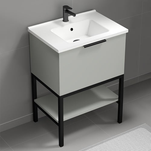 Small Bathroom Vanity, Floor Standing, 26 Inch, Grey Mist Nameeks BODRUM10