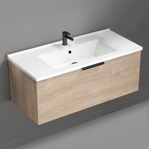 Modern Bathroom Vanity, Floating, 40 Inch, Brown Oak Nameeks BODRUM15