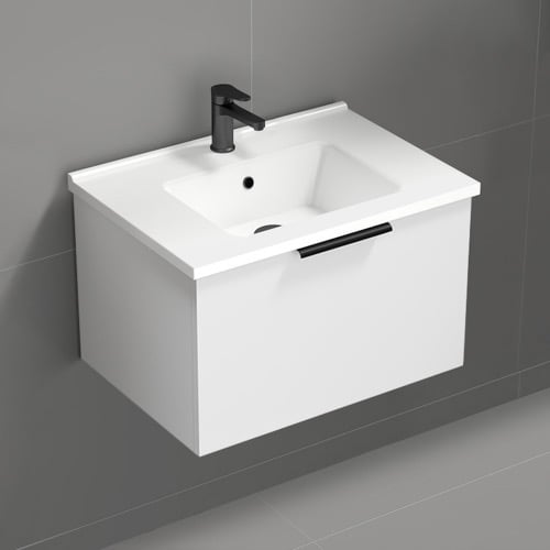 Wall Mounted Bathroom Vanity, Modern, 26 Inch, Glossy White Nameeks BODRUM16