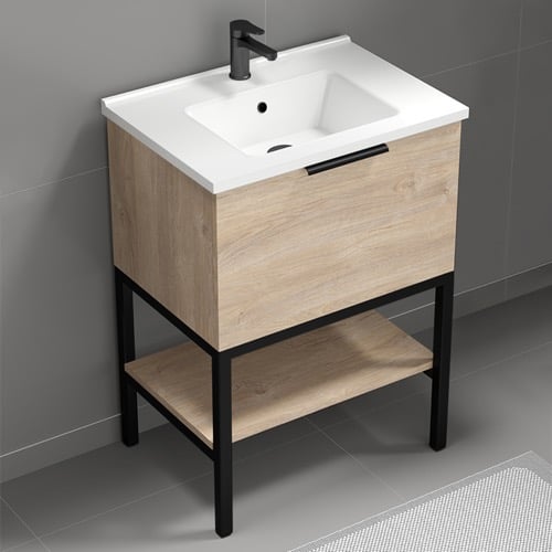 Modern Bathroom Vanity, Free Standing, 26 Inch, Brown Oak Nameeks BODRUM1