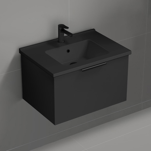 Small Black Wall Mounted Bathroom Vanity, Modern, 26 Inch Nameeks BODRUM66