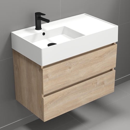 Modern Bathroom Vanity, Floating, 32 Inch, Brown Oak Nameeks BLOCK17