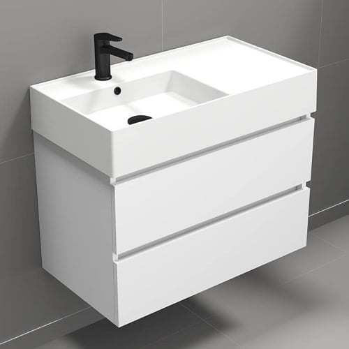 Floating Bathroom Vanity, 32 Inch, Modern, Glossy White Nameeks BLOCK18