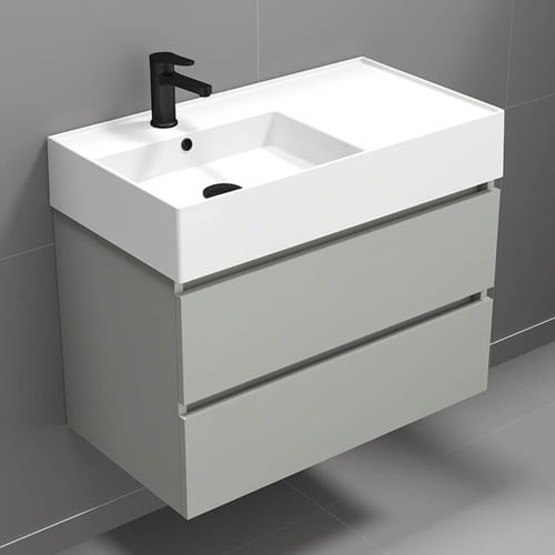 Modern Bathroom Vanity, Wall Mounted, 32 Inch, Grey Mist Nameeks BLOCK20