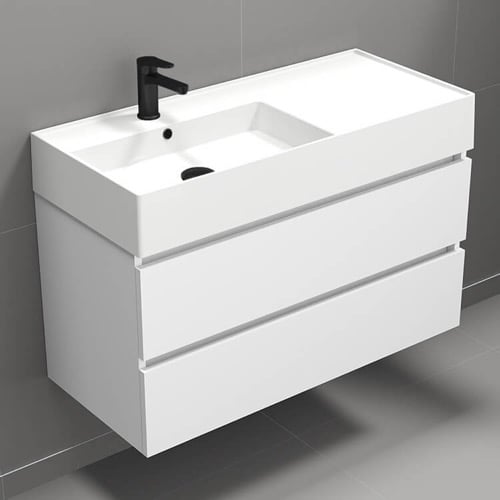Modern Bathroom Vanity, 40 Inch, Wall Mounted, Glossy White Nameeks BLOCK22