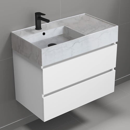Wall Mounted Bathroom Vanity, Modern, 32 Inch, Marble Style Sink Nameeks BLOCK30