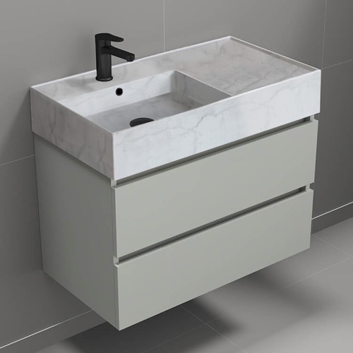 Wall Mounted Bathroom Vanity, Modern, 32 Inch, Marble Style Sink Nameeks BLOCK32