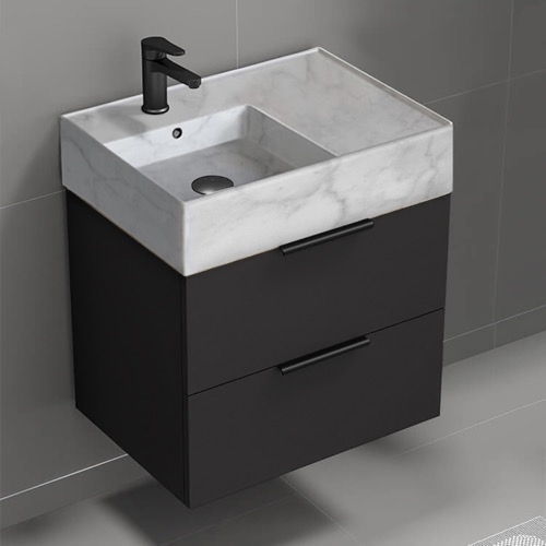 Floating Small Black Bathroom Vanity, Modern, 24 Inch, Marble Style Sink Nameeks DERIN103