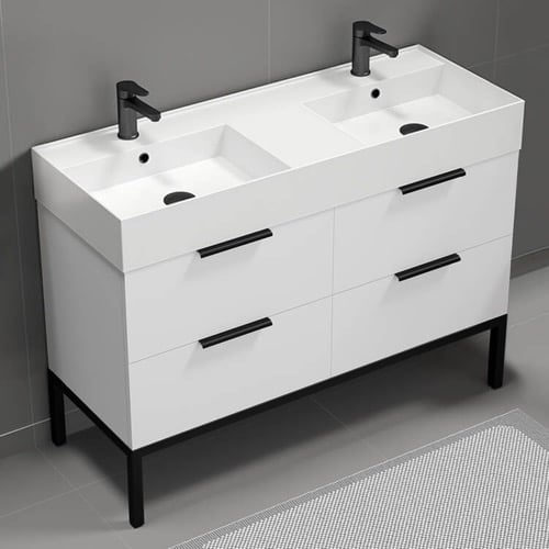 Modern Double Bathroom Vanity, 48 Inch, Free Standing Nameeks DERIN11