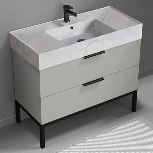 Modern Bathroom Vanity, 40 Inch, Marble Style Sink, Free Standing Nameeks DERIN124