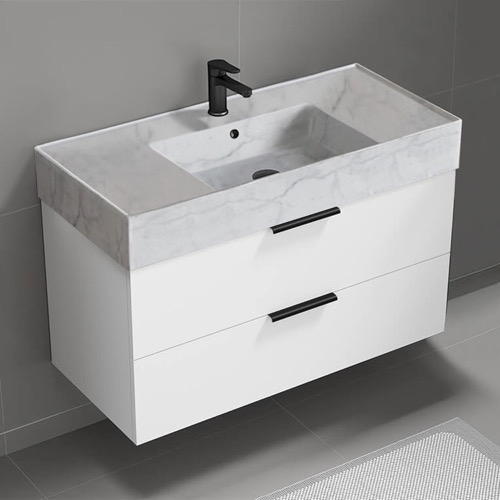 Floating Bathroom Vanity, Modern, 40 Inch, Marble Style Sink Nameeks DERIN126