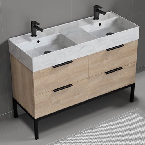 Modern Double Bathroom Vanity, 48 Inch, Marble Style Sink, Free Standing Nameeks DERIN129