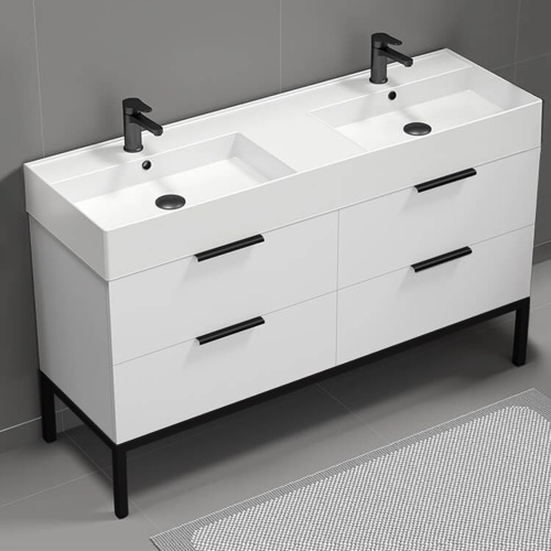 Modern Double Bathroom Vanity, 56 Inch, Free Standing Nameeks DERIN12